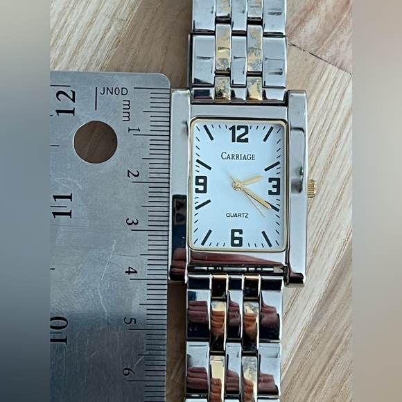Carriage Men’s Watch Rectangular White Dial Two Tone Stainless Bracelet - Picture 11 of 12